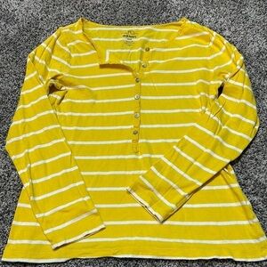 Old Navy Yellow and White Striped Button-Up Top